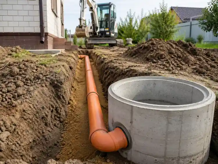 Подключение канализационной трубы к бетонному колодцу